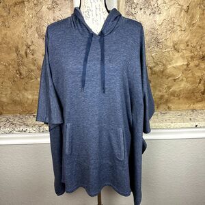 Cuddl Duds Comfortwear Poncho with Hood Women's Small Blue French Terry‎ Hi Low